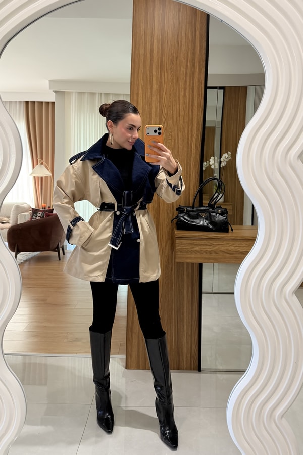Rosana Denim Detay Kemerli Trenç