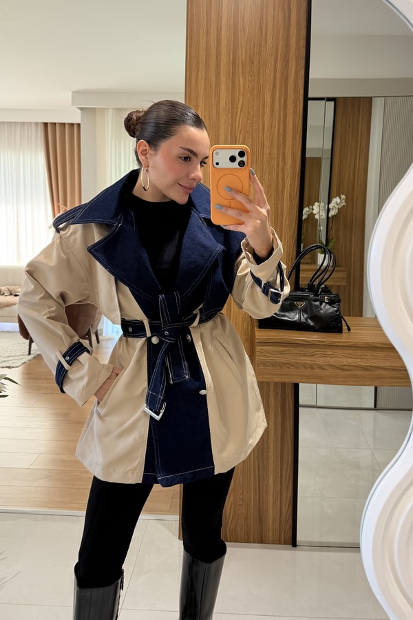 Rosana Denim Detay Kemerli Trenç