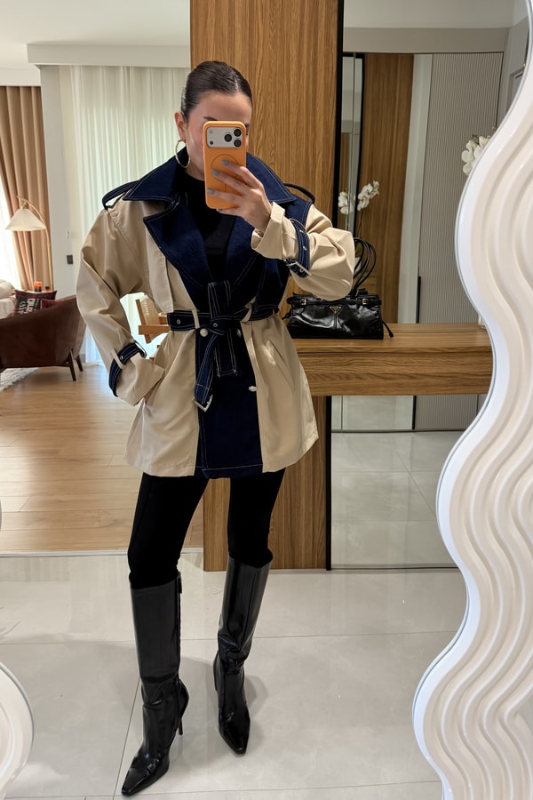 Rosana Denim Detay Kemerli Trenç