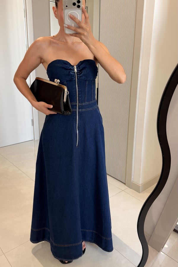 Roseta Denim Fermuar Detaylı Elbise