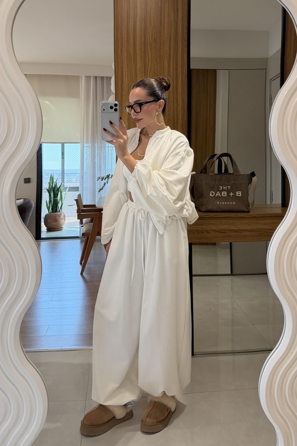 Rosia Beyaz Modal Şalvar Model Takım