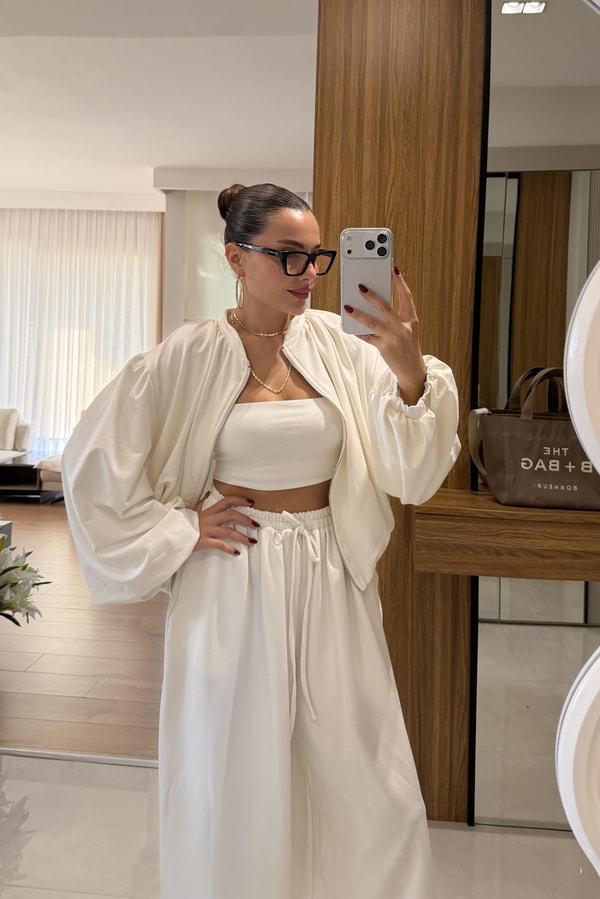 Rosia Beyaz Modal Şalvar Model Takım