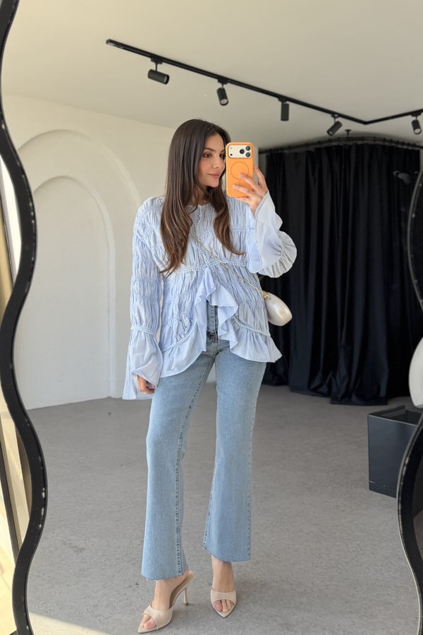 Rosy Lightblue Yüksek Bel Flare Jean 