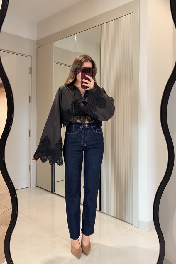 Rovena Darkblue Yüksek Bel Straight  Jean