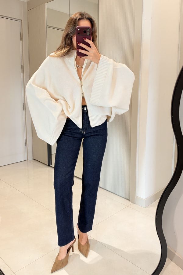 Rovena Darkblue Yüksek Bel Straight  Jean