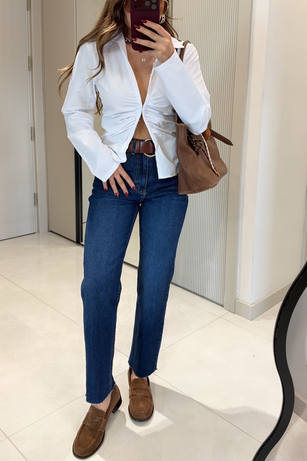 Rovena Midblue Yüksek Bel Straight  Jean