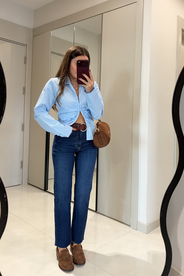 Rovena Midblue Yüksek Bel Straight  Jean