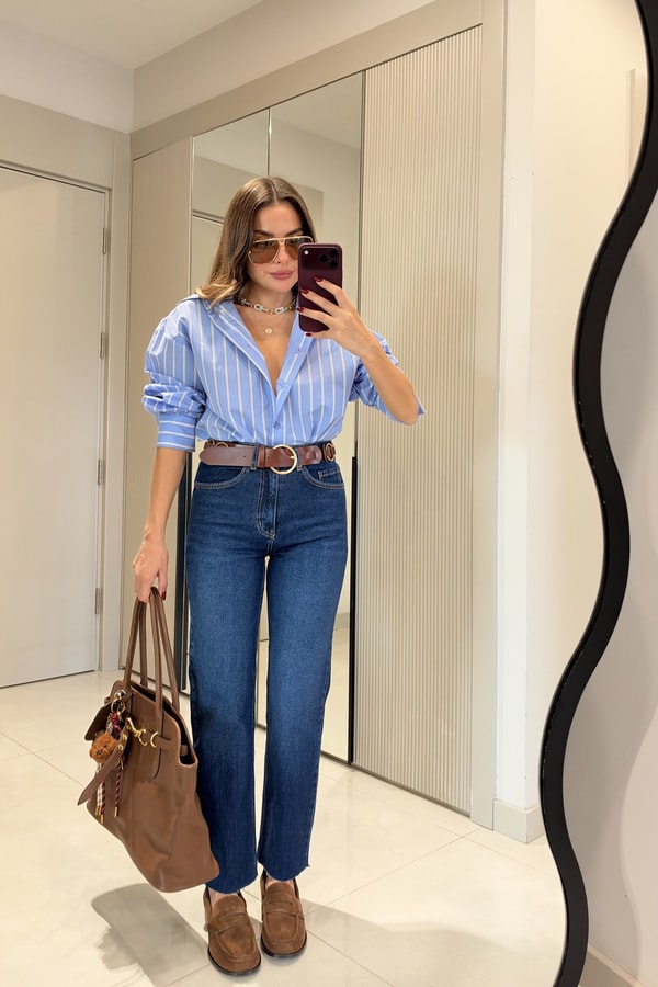 Rovena Midblue Yüksek Bel Straight  Jean