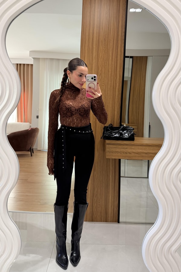 Rowena Siyah Drop Taşlı Çelik Tayt