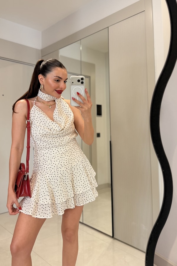 Rumba Puantiyeli Kendinden Şal Detaylı Bluz