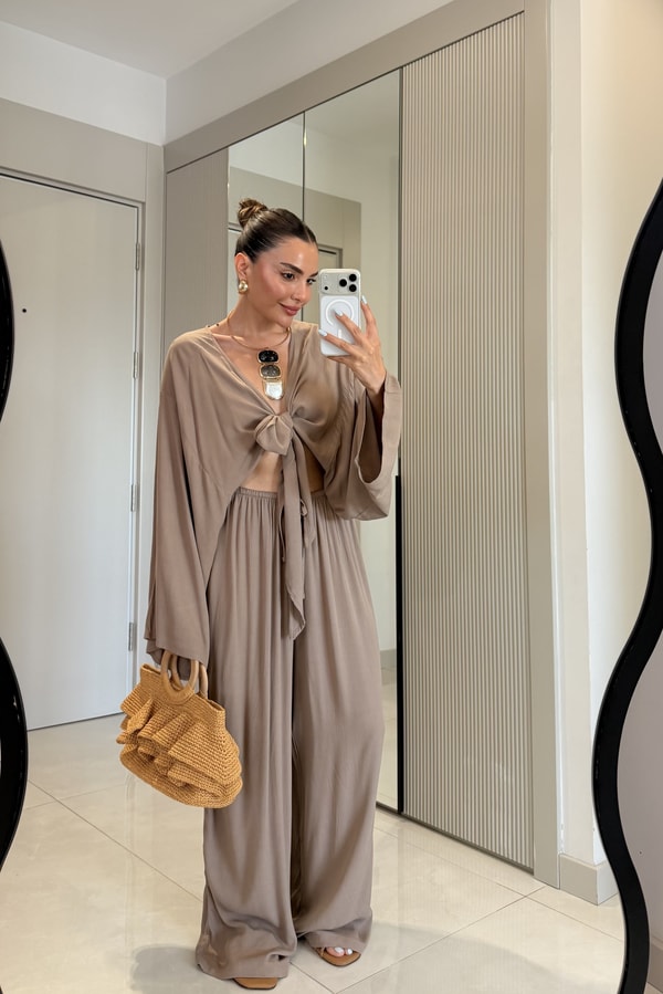 Nuvira Vizon Bağlamalı Kimono Pantolon Takım