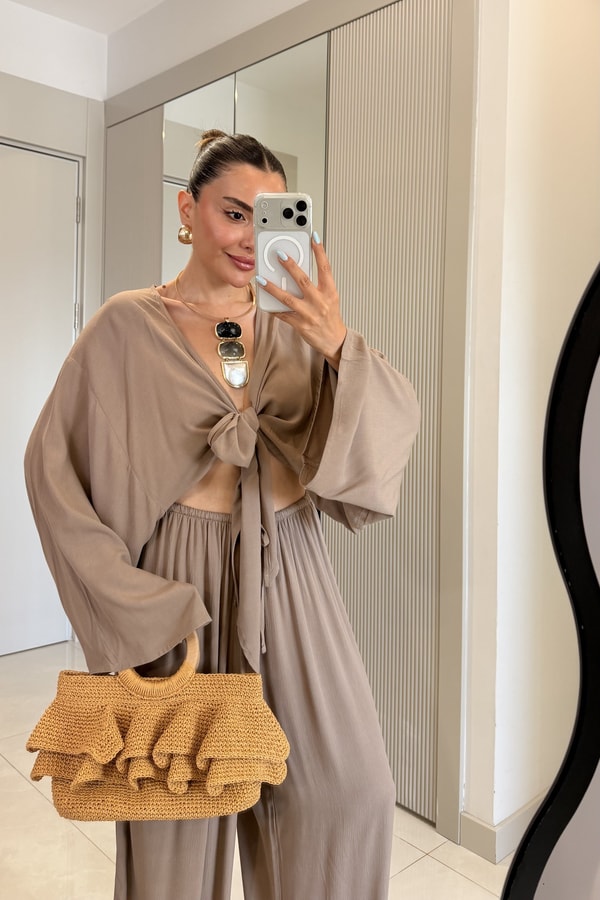 Nuvira Vizon Bağlamalı Kimono Pantolon Takım