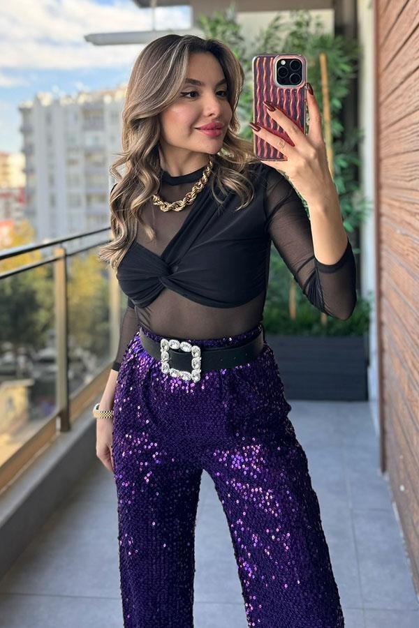 Salvaje Göğüs Detaylı Tül Bluz