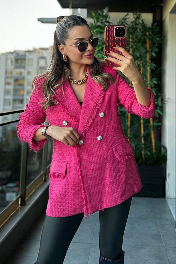 Santoli Püskül Detaylı Tüvit Blazer Ceket - Fuşya 