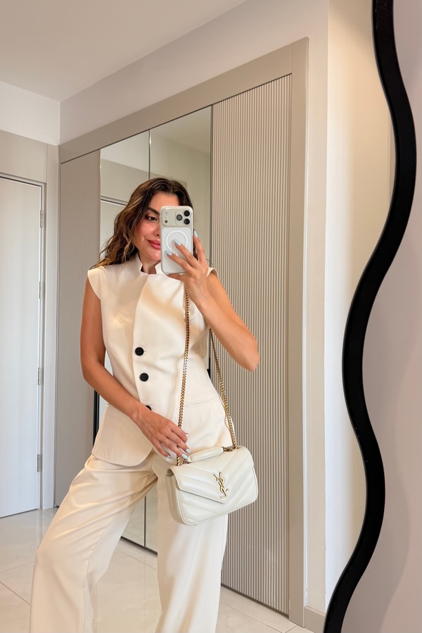 Santos Krem Yelek Pantolon Takım