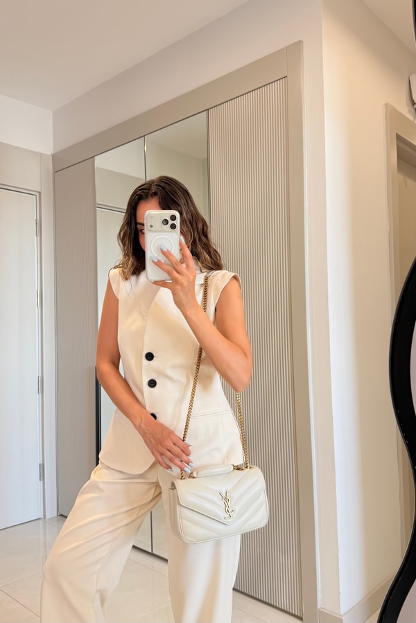 Santos Krem Yelek Pantolon Takım