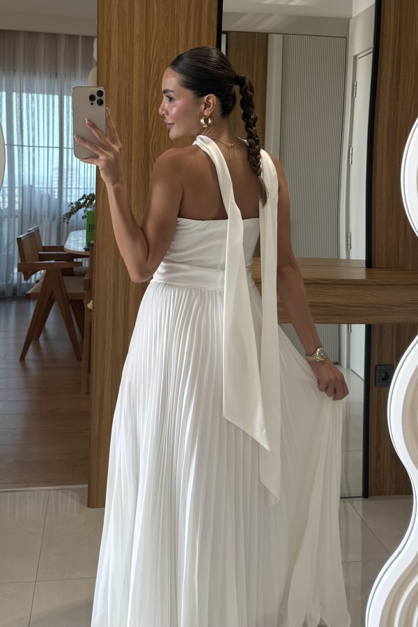 Saphira Beyaz Saten Şallı Bluz