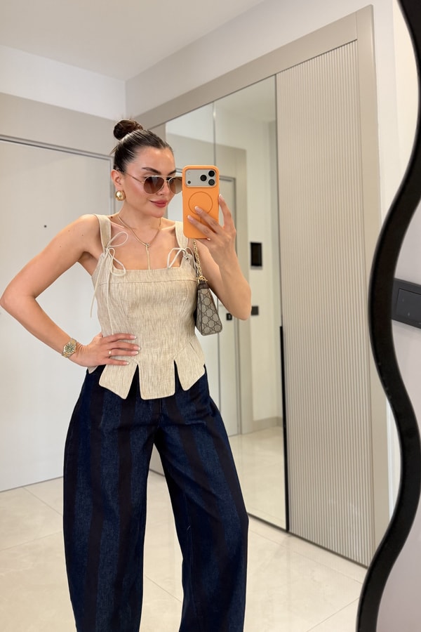 Sarah Bej Keten Korse Bluz