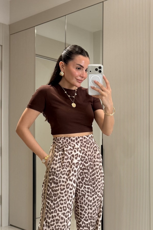 Seize Kahve Basic Slim Fit Crop Bluz