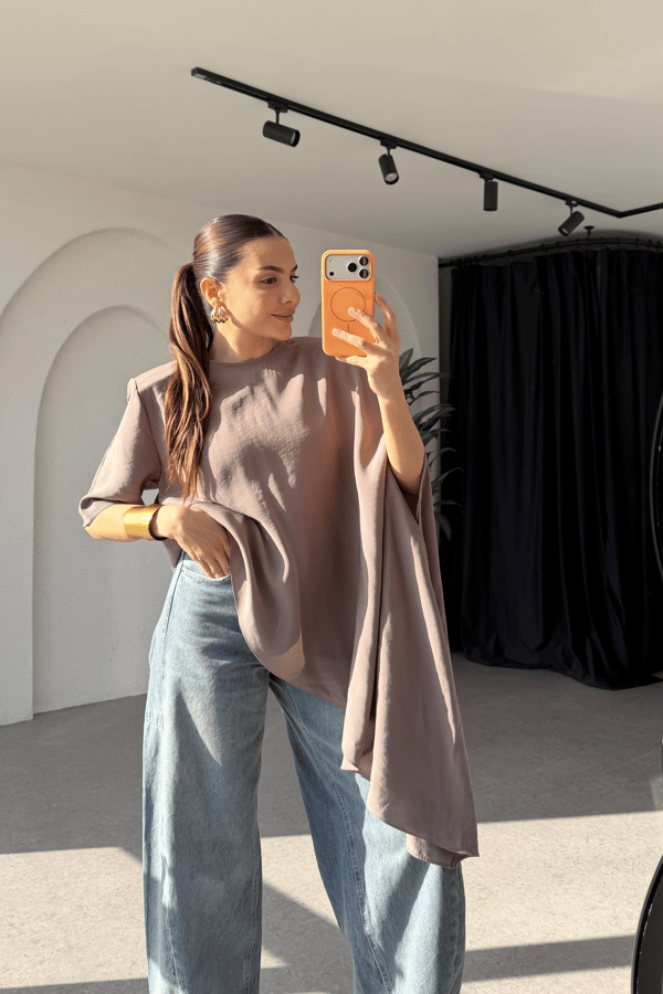 Sendy Vizon  Asimetrik Kesim Tencel Bluz