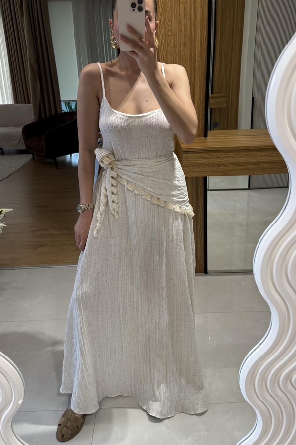 Serova Belinden Fularlı Elbise 
