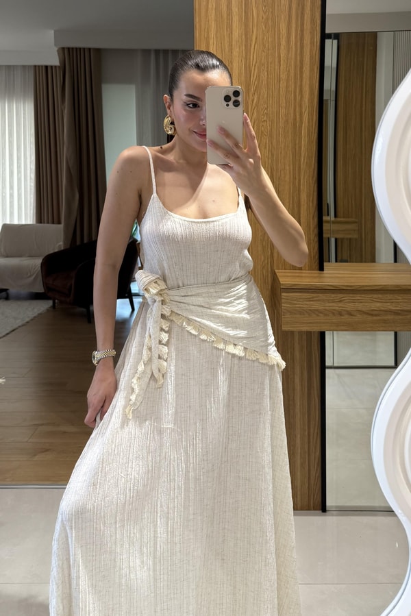 Serova Belinden Fularlı Elbise 