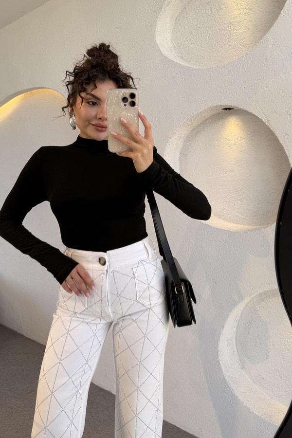 Seul Siyah Kendinden Yakalı Body