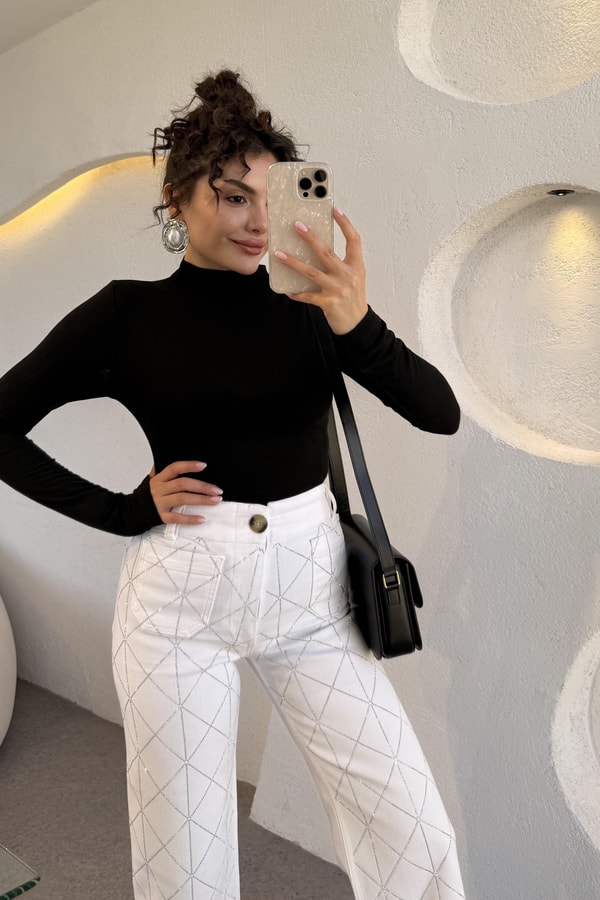 Seul Siyah Kendinden Yakalı Body
