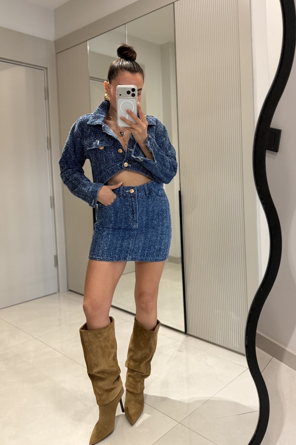 Seveny Midblue Denim Tırtıklı Takım