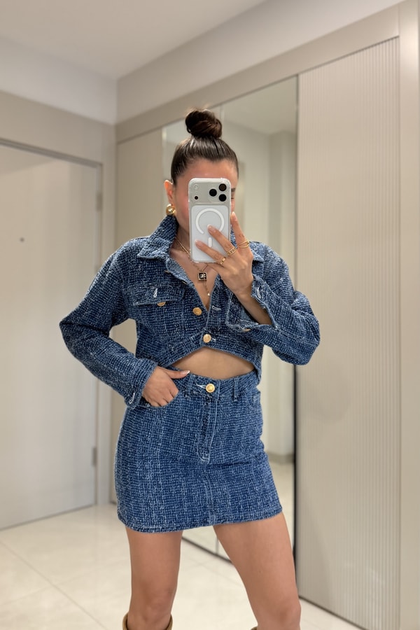 Seveny Midblue Denim Tırtıklı Takım