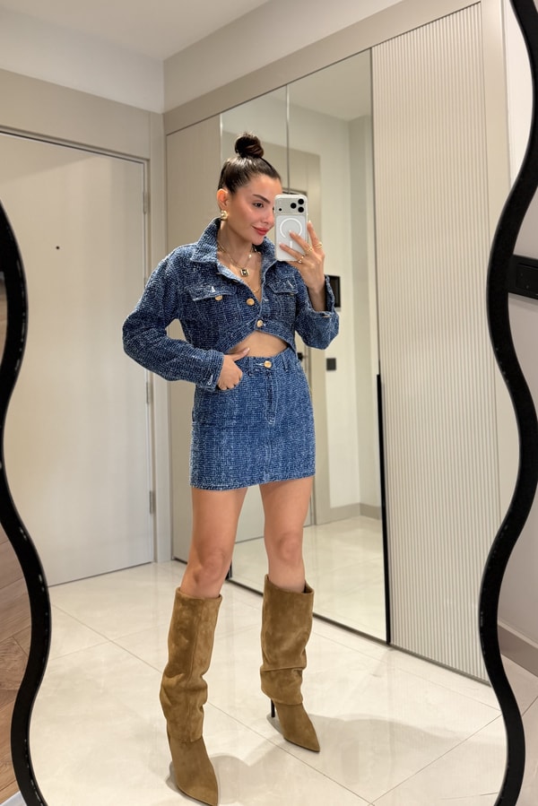 Seveny Midblue Denim Tırtıklı Takım