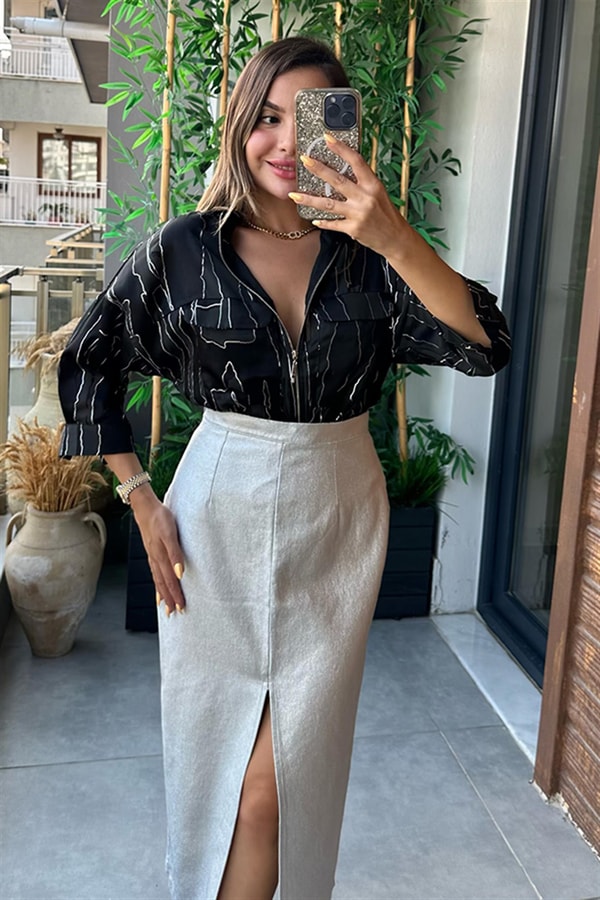 Shanna Parlak Dokulu Kalem Etek - Gümüş