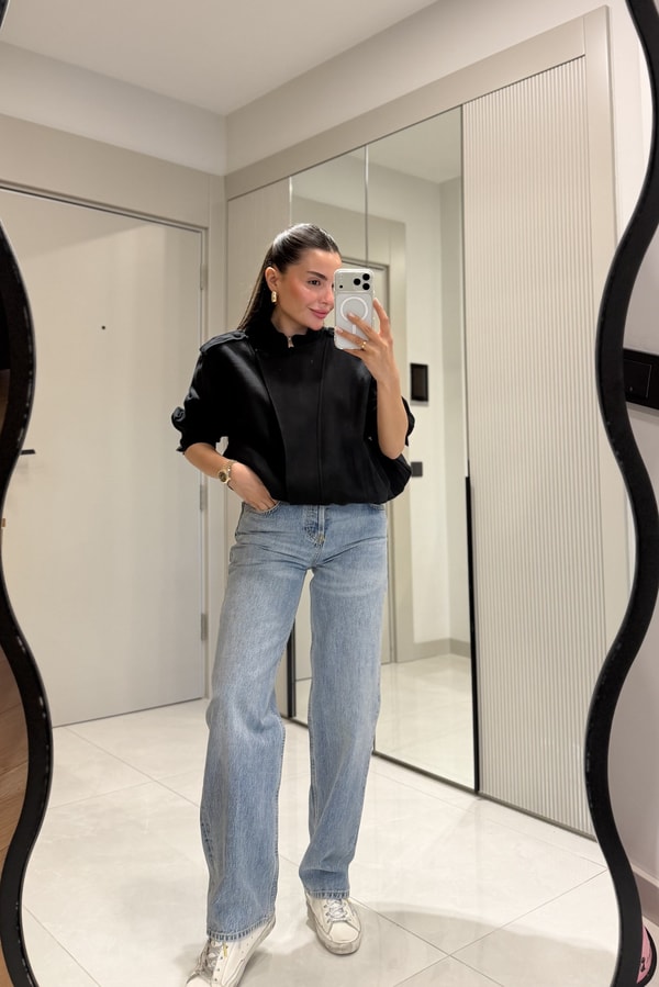 Share Siyah Keten Bomber Ceket