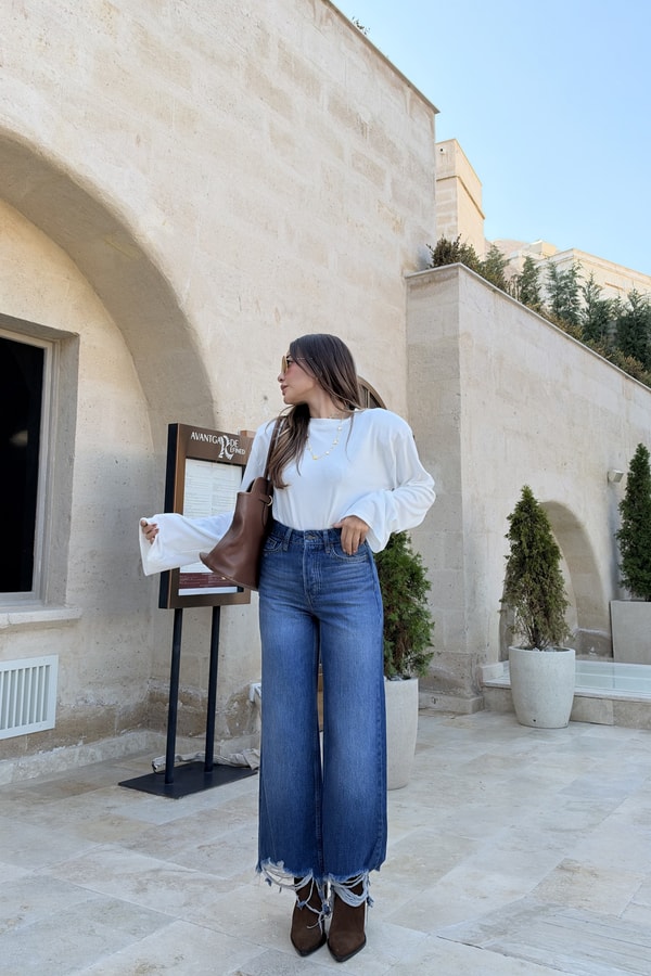 Sharp Midblue Yüksek Bel Paçası Püsküllü Jean