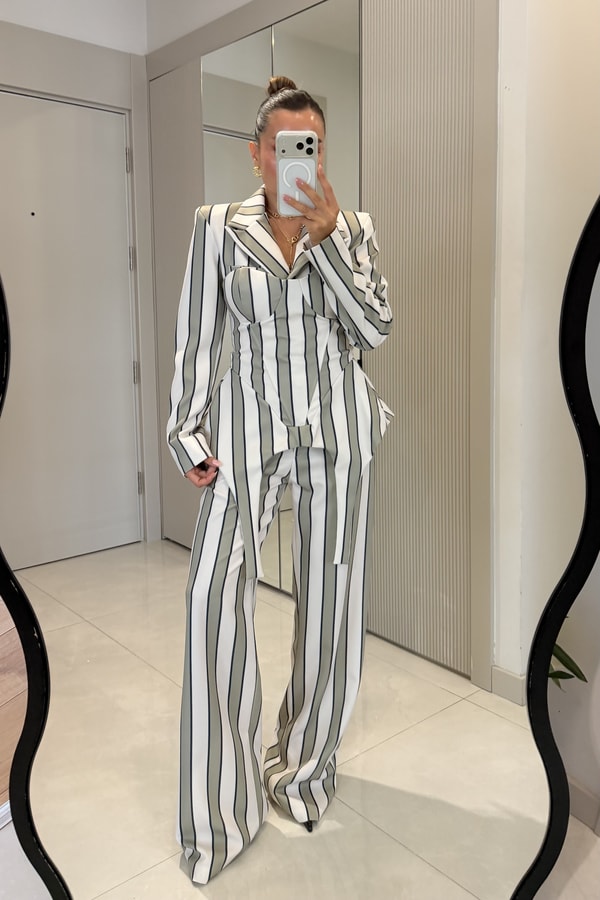 Shirley Mint Çizgili Üçlü Premiım Takım