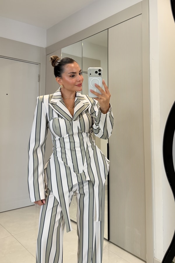Shirley Mint Çizgili Üçlü Premiım Takım