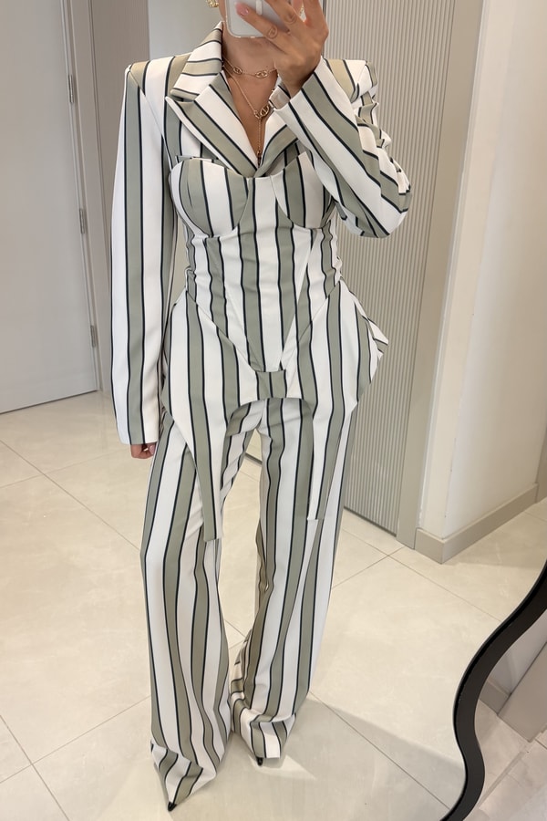 Shirley Mint Çizgili Üçlü Premiım Takım