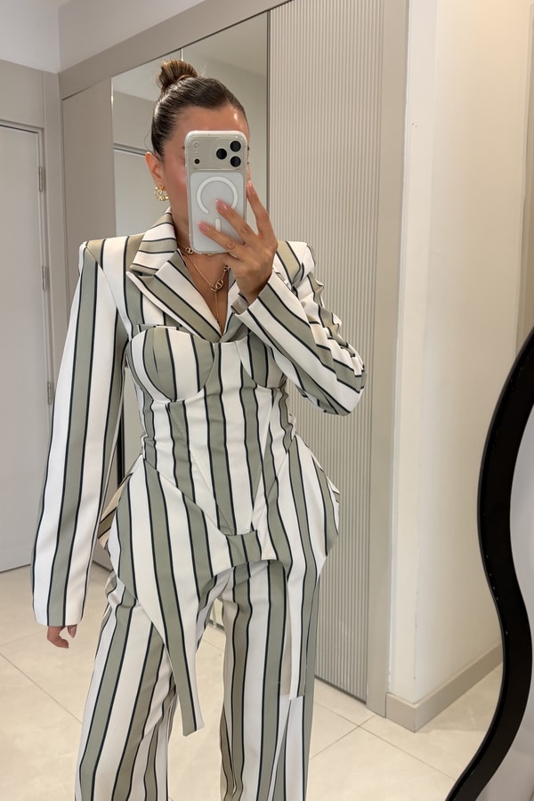 Shirley Mint Çizgili Üçlü Premiım Takım