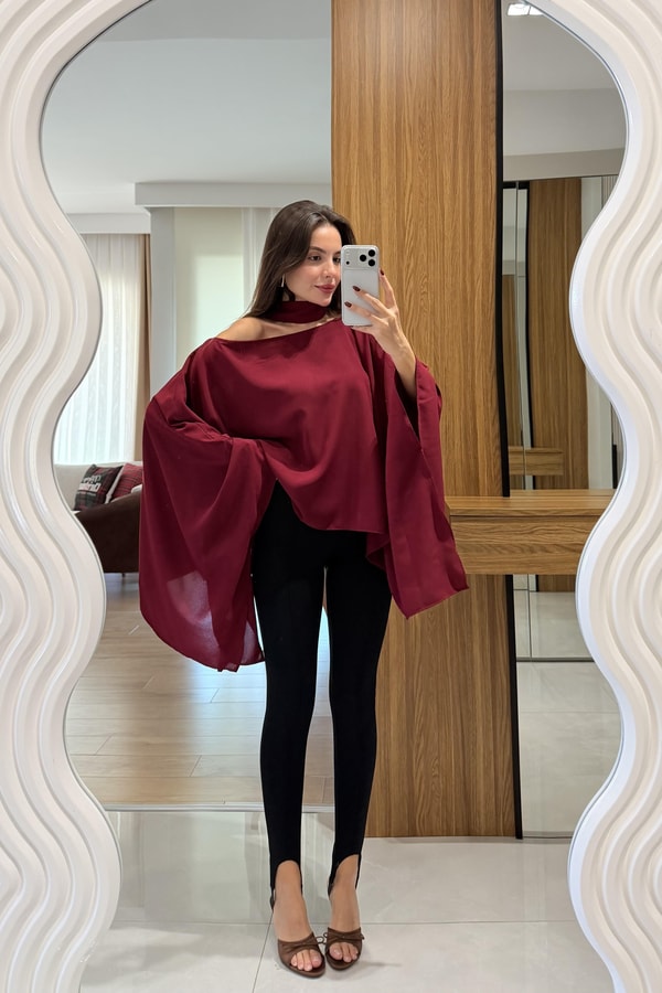 Sienna Bordo Fularlı Bluz