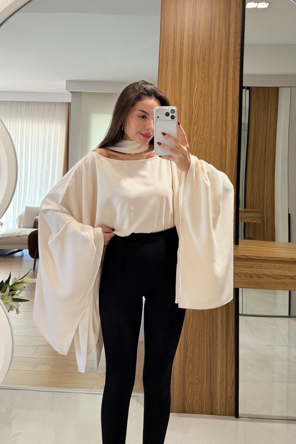 Sienna Ekru Fularlı Bluz