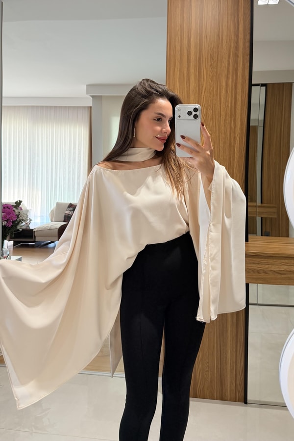Sienna Ekru Fularlı Bluz