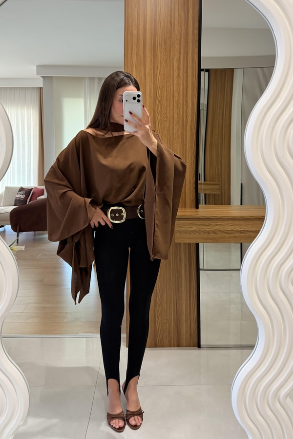 Sienna Kahve Fularlı Bluz