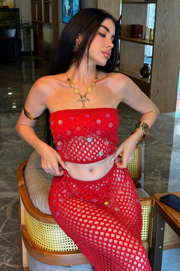 Sindy Kırmızı Pulpayet Ajurlu Takım