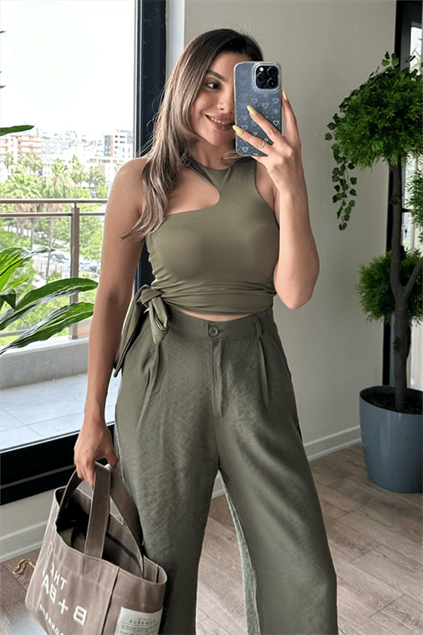 Siri haki yeşil crop top