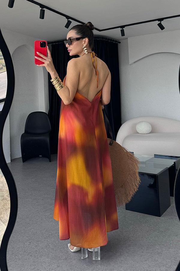 Sobeska Halter Yaka Batik Desen  Elbise