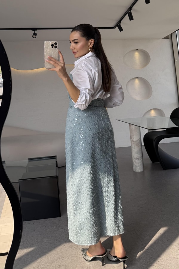 Sofia Beyaz Payetli Poplin Gömlek