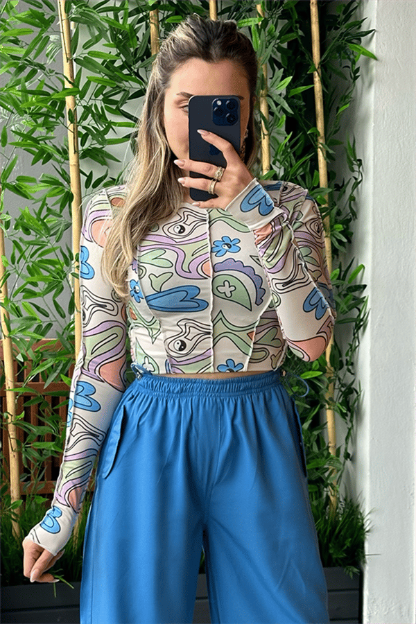 Soft renk geçişli dikişli crop