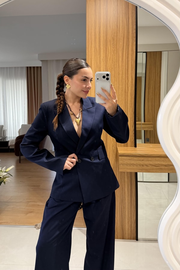 Sonya Lacivert Blazer Pantolon Takım