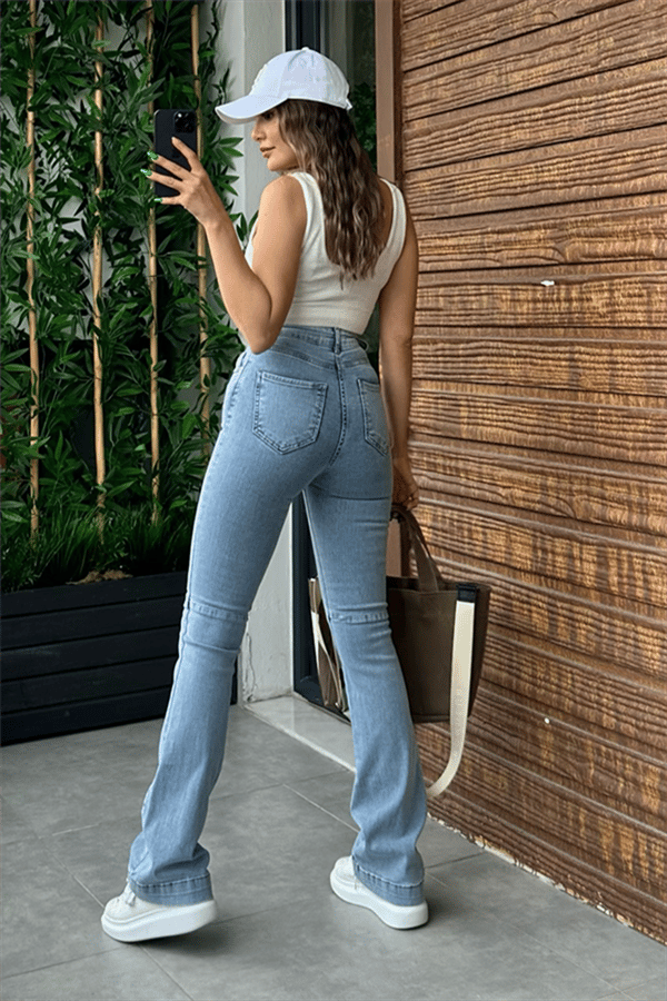 Squala önü ip detaylı lightblue ispanyol jean