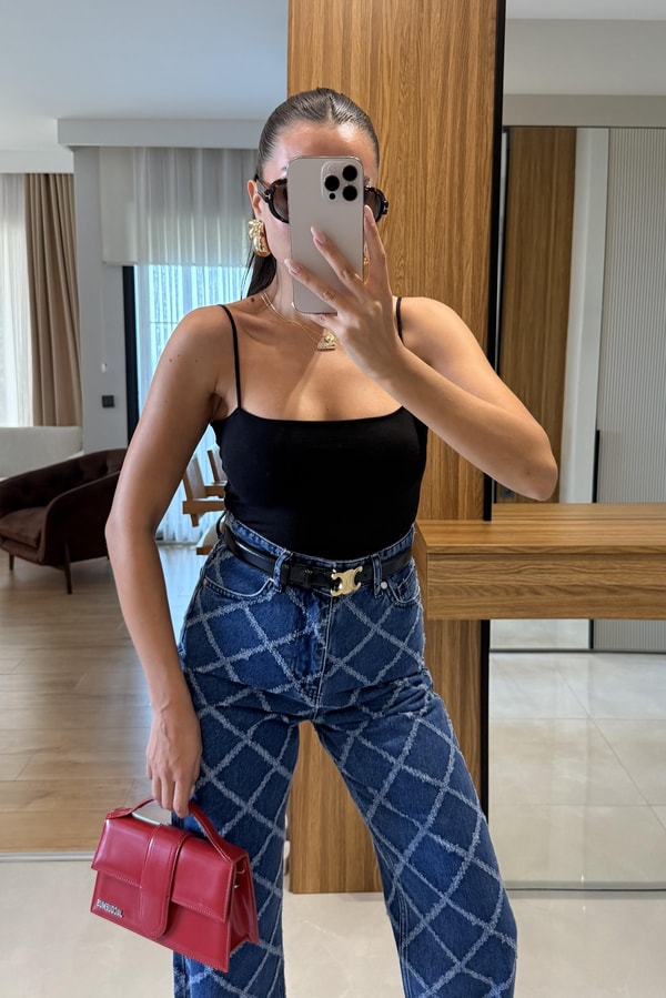 Stefany Siyah Askılı Crop